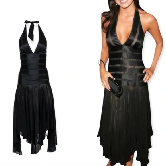 BCBG Black Silk Halter Cocktail Dress - Picture 1 of 11